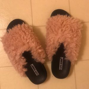 Pink fuzzy slides
